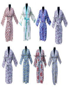 Hand Block Print 100%Cotton Kimono Bathrobe Women Floral Dress Wholesale Lot - Mangogiftsstore