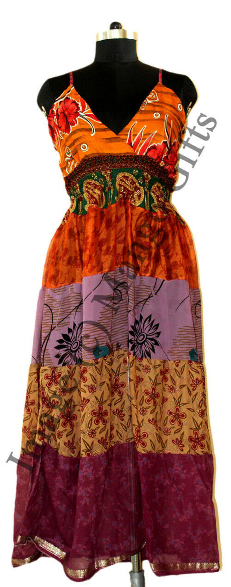 Women Recycle Silk Sari Boho Long Maxi Dress Hippie Clothes Beach