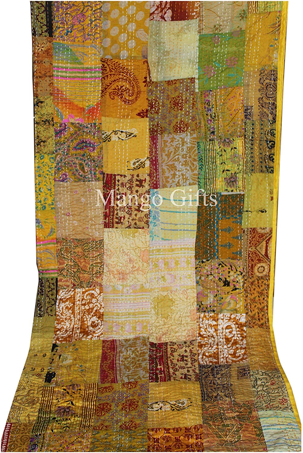 Indian Kantha Quilt Patchwork Silk Bedspread Size 60*90 Inches Wholesale Lot 3Pc - Mangogiftsstore