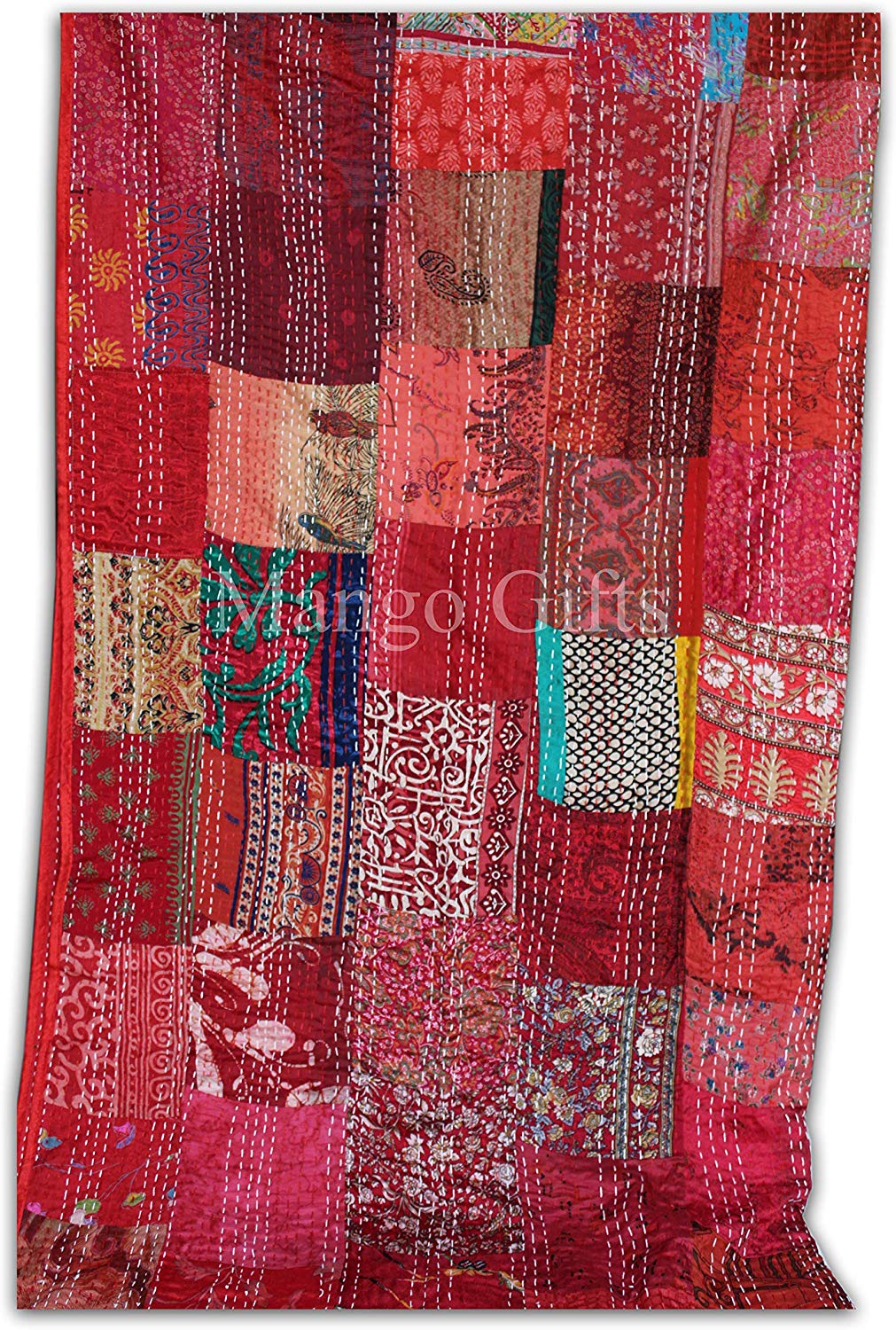 Indian Kantha Quilt Patchwork Silk Bedspread Size 60*90 Inches Wholesale Lot 3Pc - Mangogiftsstore
