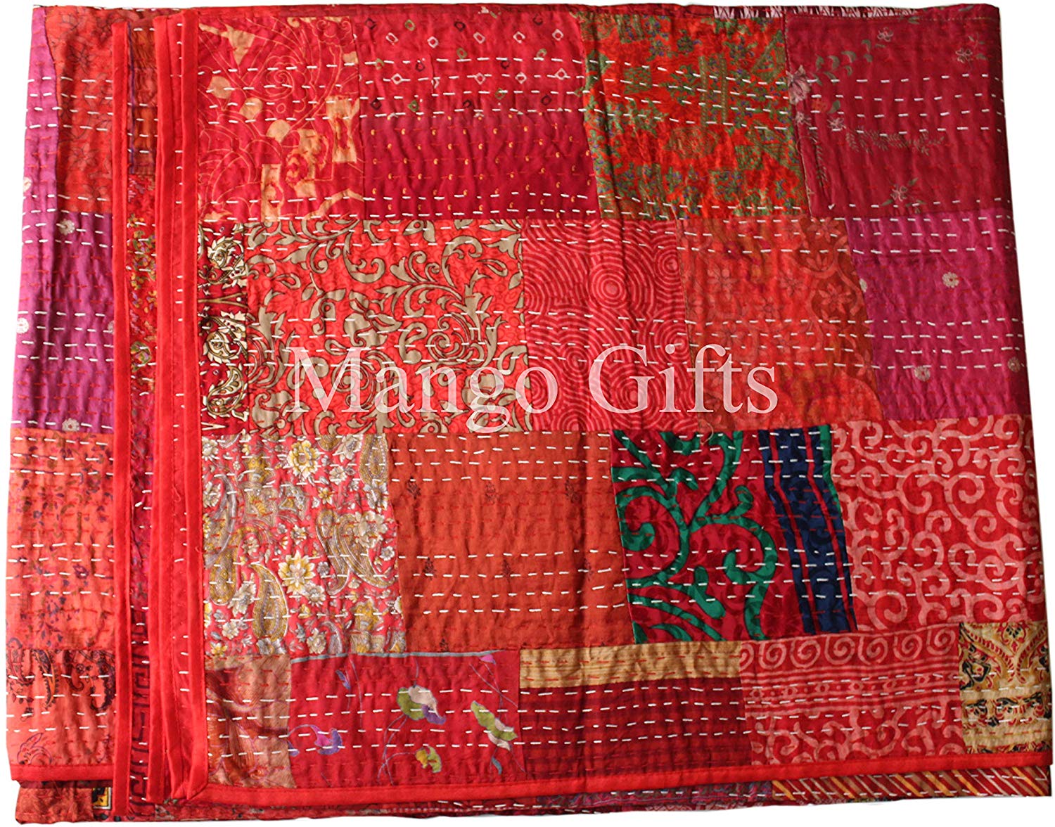 Indian Kantha Quilt Patchwork Silk Bedspread Size 60*90 Inches Wholesale Lot 3Pc - Mangogiftsstore
