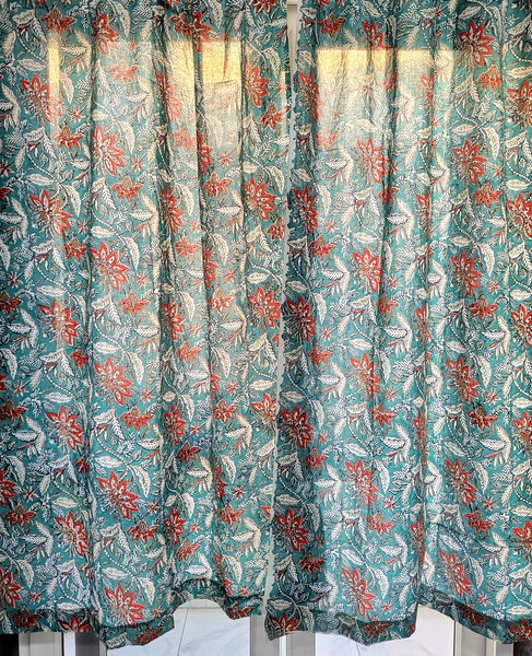 Hand-Block Print 100%Cotton Floral Curtains Drapes Bohemian Hippie Hippy Home Décor Panels