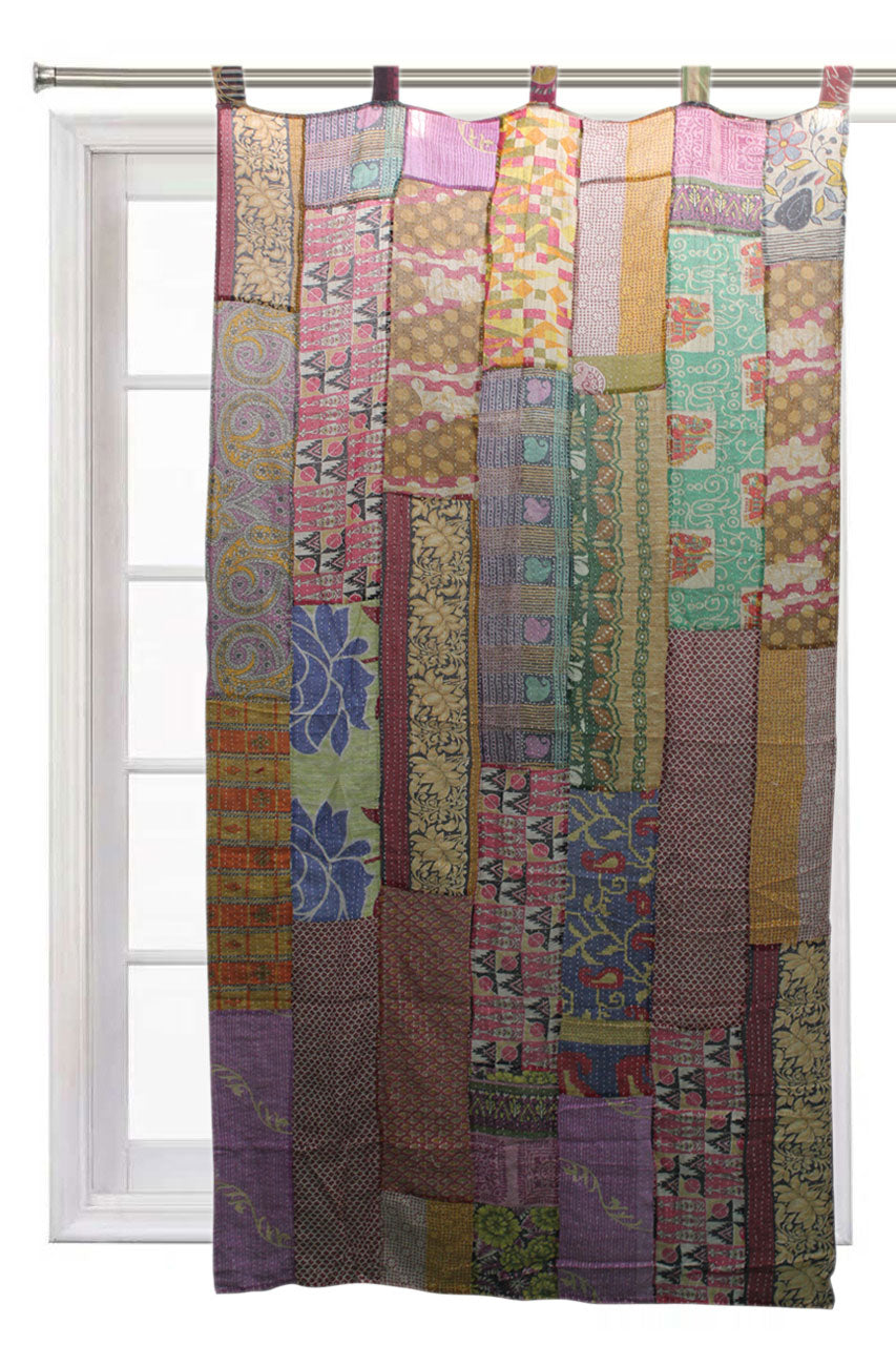 Upcycled Vintage Sari Curtain - Boho Kantha Drapes