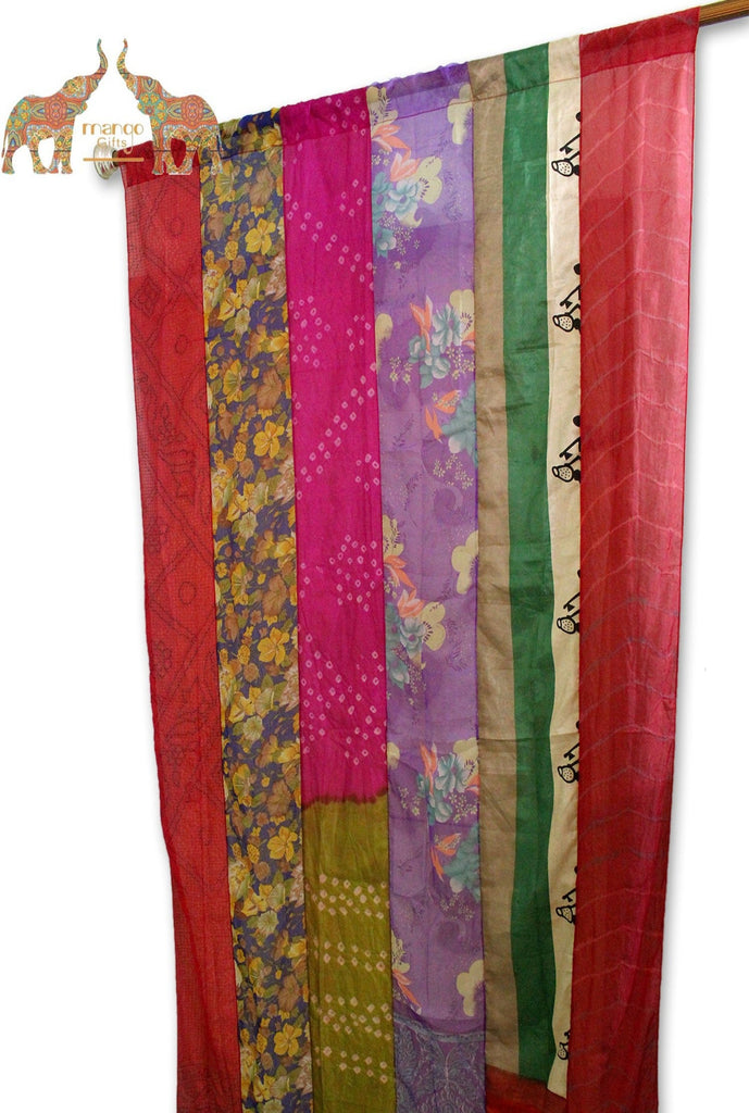 Indian Old Sari Pink Color Curtain Door Drape Window Decor Silk Saree  Curtains