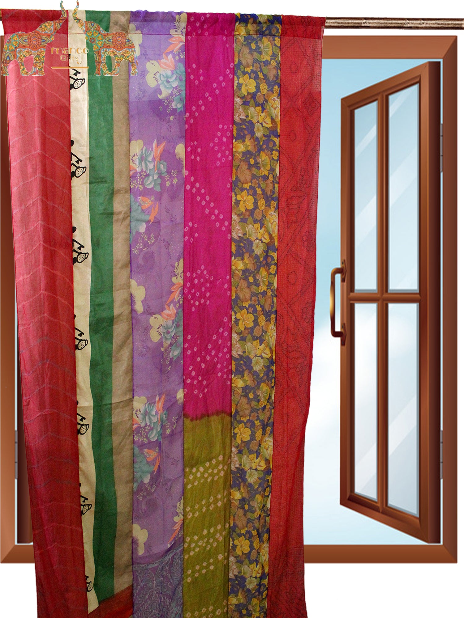 Indian Old Silk Sari Saree boho theme curtains drapes window curtains bohemian decor