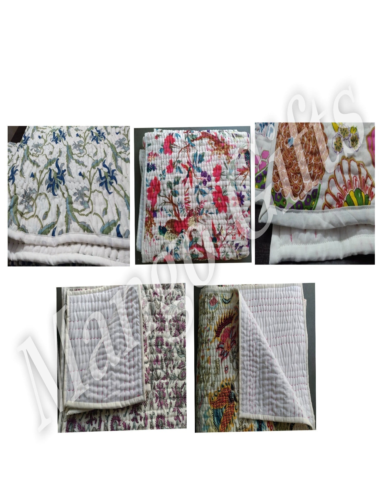 Indian Cotton Filled Kantha Reversible Blankets 60 x 90 inches Approx (Lot of 5 Pcs) - Mangogiftsstore