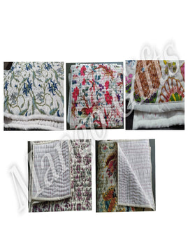 Indian Cotton Filled Kantha Reversible Blankets 60 x 90 inches Approx (Lot of 5 Pcs) - Mangogiftsstore