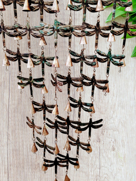 Recycled Iron Shimmering Bells Dragonflies Hanging Wind chimes Garden Patio Outdoor Balcony Decoration