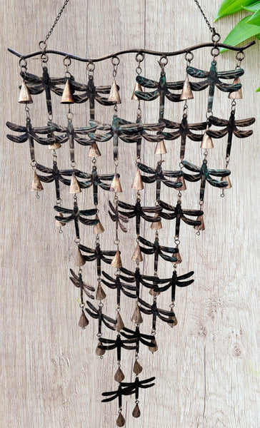 Recycled Iron Shimmering Bells Dragonflies Hanging Wind chimes Garden Patio Outdoor Balcony Decoration