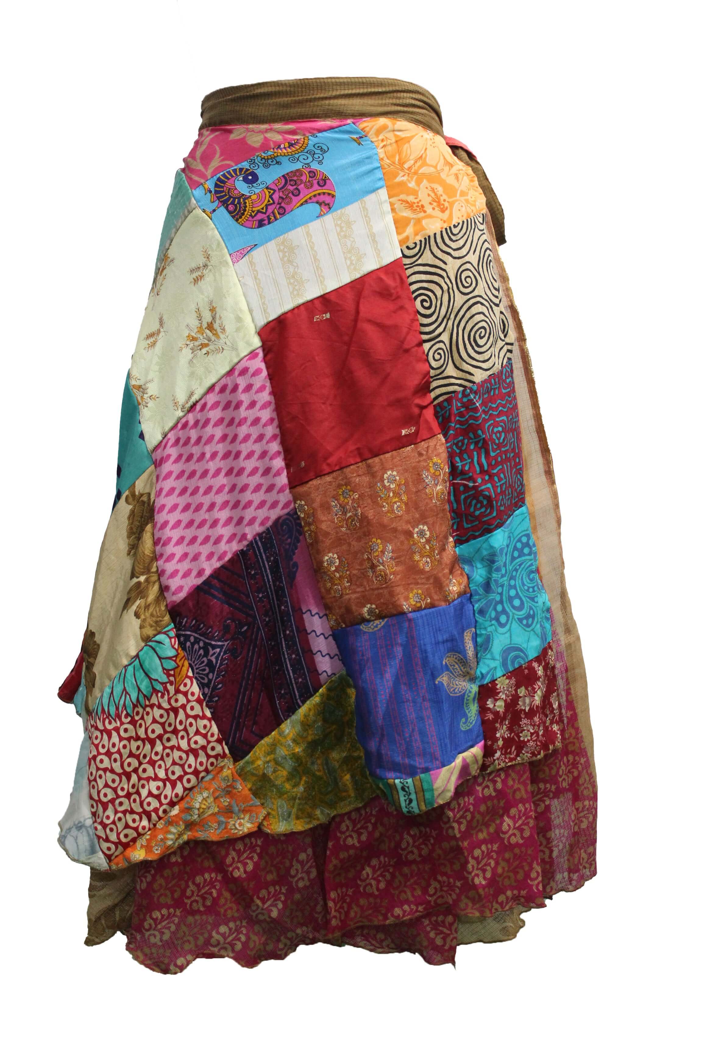 Vintage Silk Sari Reversible Magic Wrap Skirt - Main Image