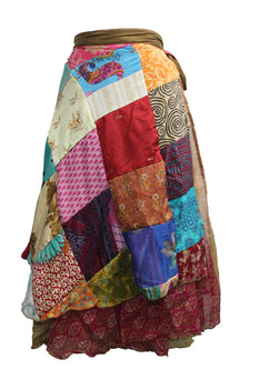 Women Boho fashion wraps double layer skirt vintage silk sari skirts