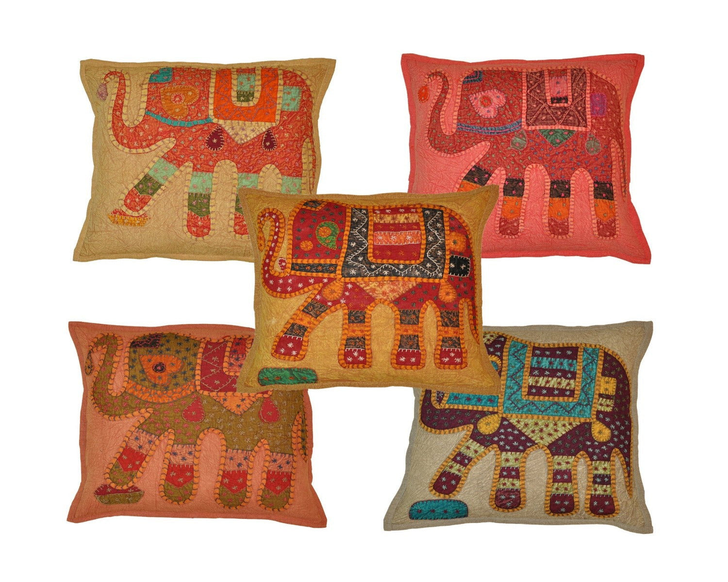 Indian Cotton Elephant Patchwork Cushion Covers (Set of 25 Pcs) - Mangogiftsstore