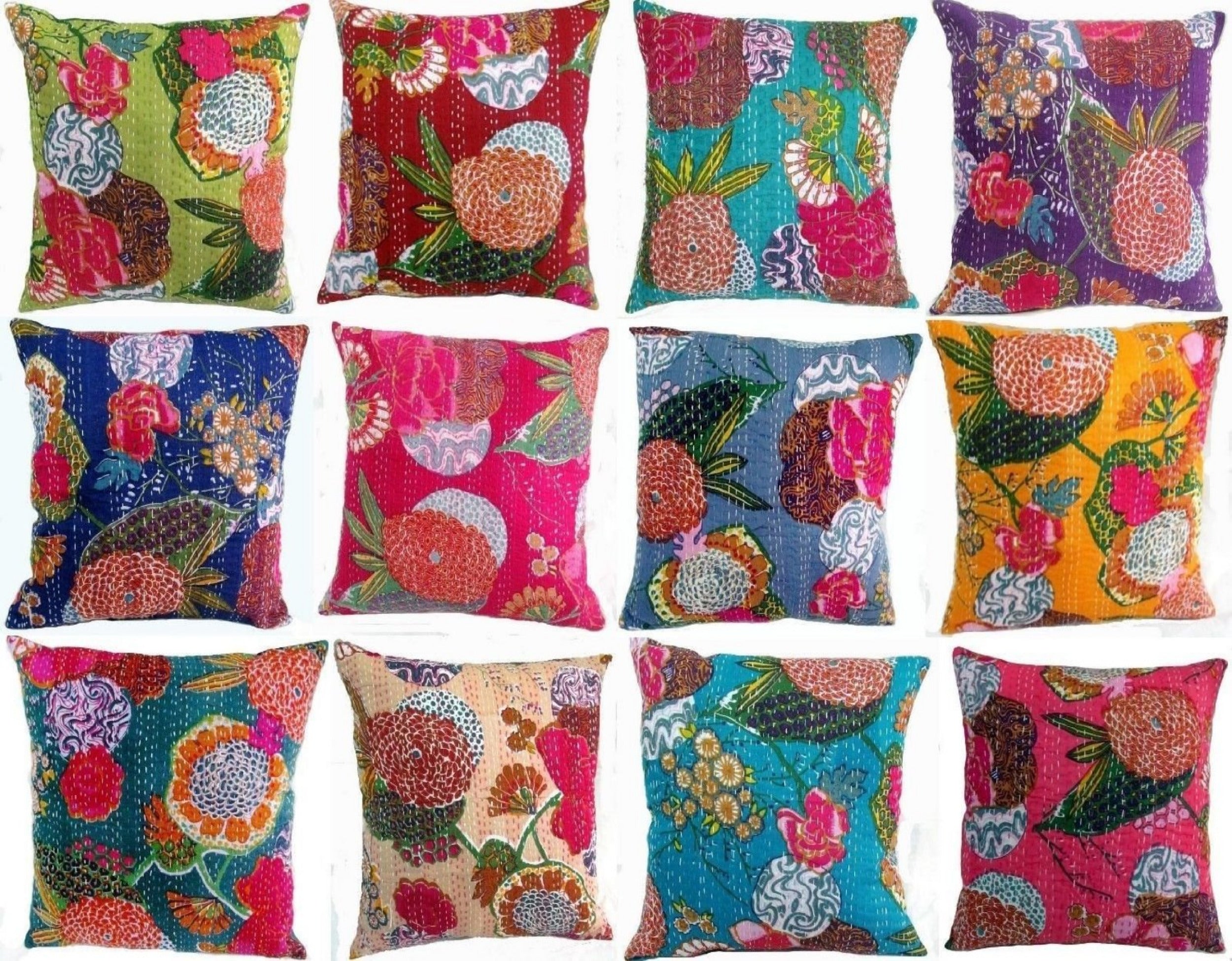 Indian Fruit Cotton Kantha Cushion Cases/Covers (Wholesale Lot 25 Pcs) - Mangogiftsstore