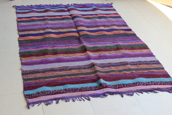 100% Recycled Fabric Rag Rug Chindi Durrie Area Rugs Hand Loomed Striped Floor Mat - Mangogiftsstore