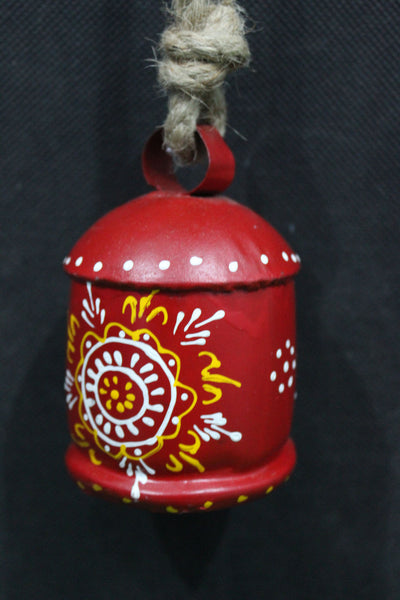 Hand Painted Iron Tin Cow Bells Hanging Chime Rustic Rope Indian Metal Crafts