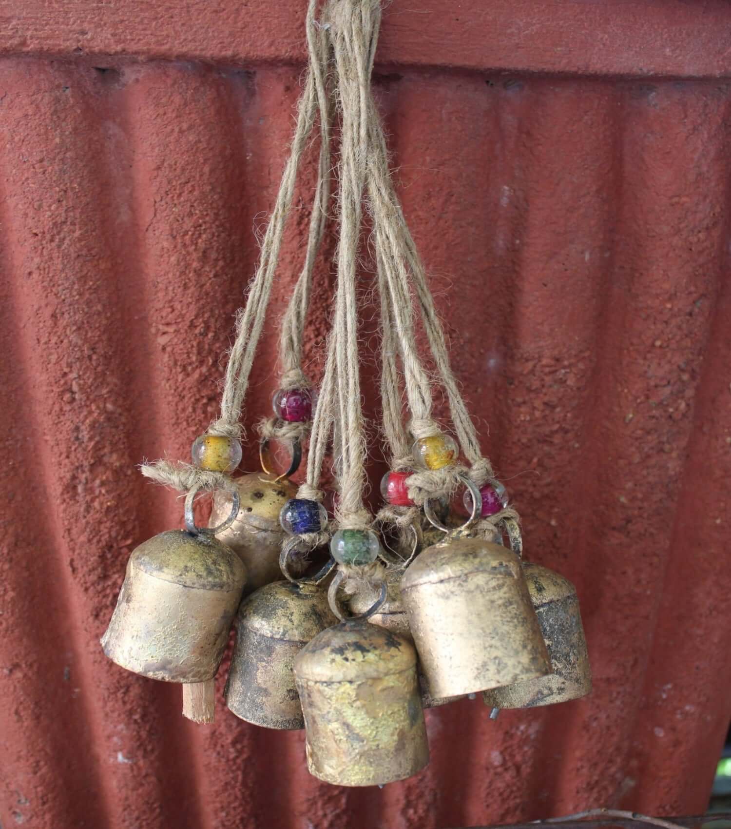 Bells Rustic Iron Tin Bells Set of 24 with Jute String