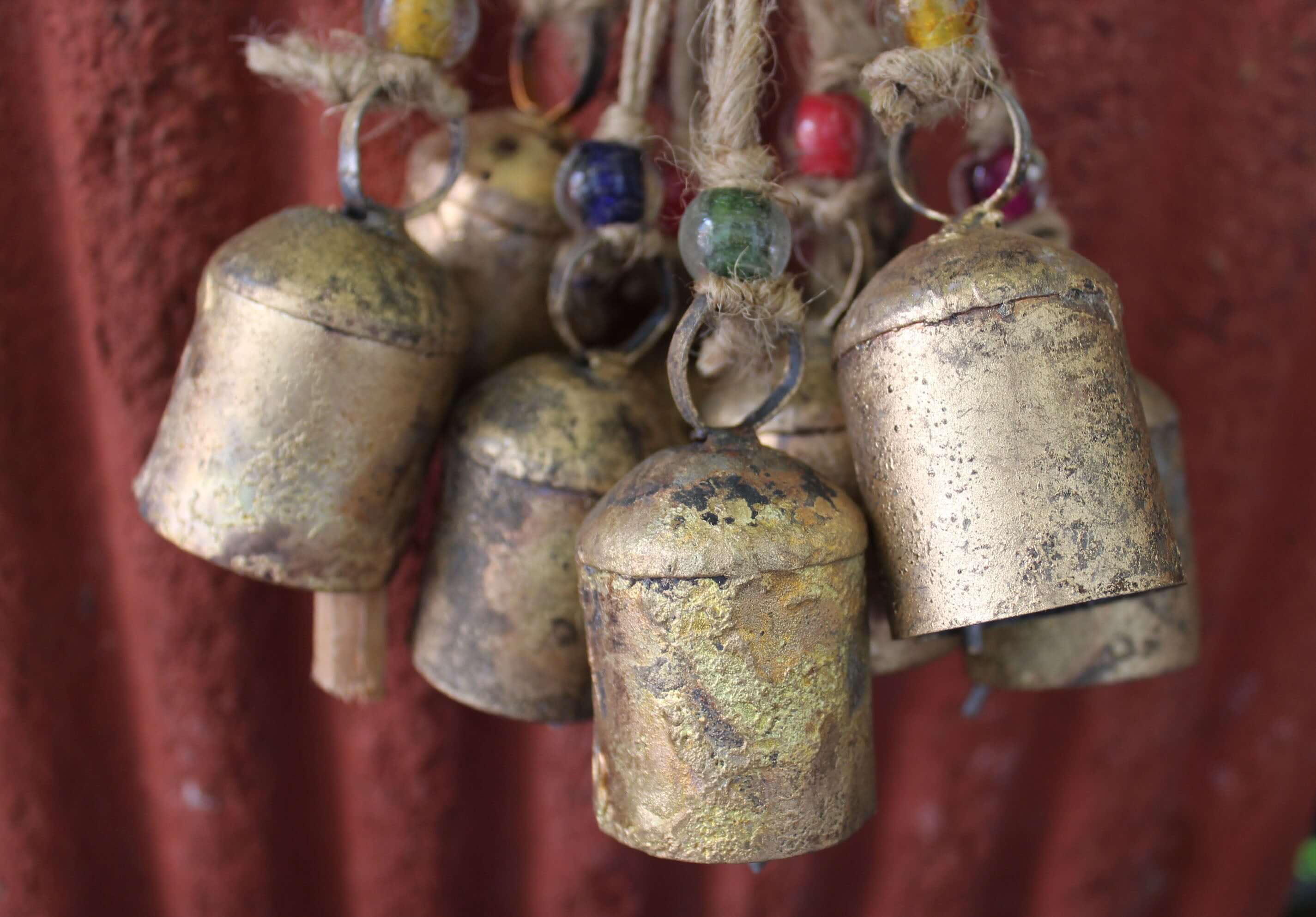 Bells Rustic Iron Tin Bells Set of 24 with Jute String