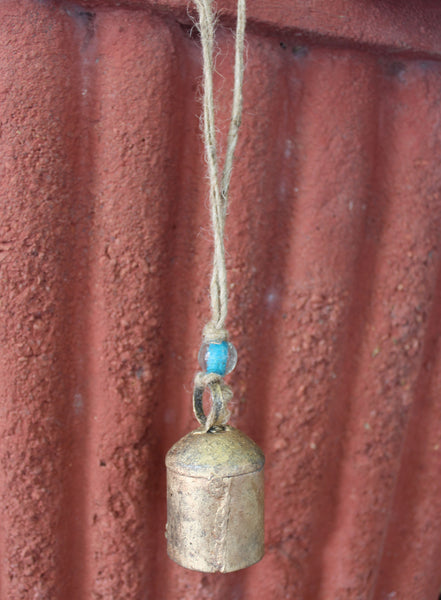 Handmade Rustic Iron Tin Bells with Jute String and Glass Beads Set of 24 Bells