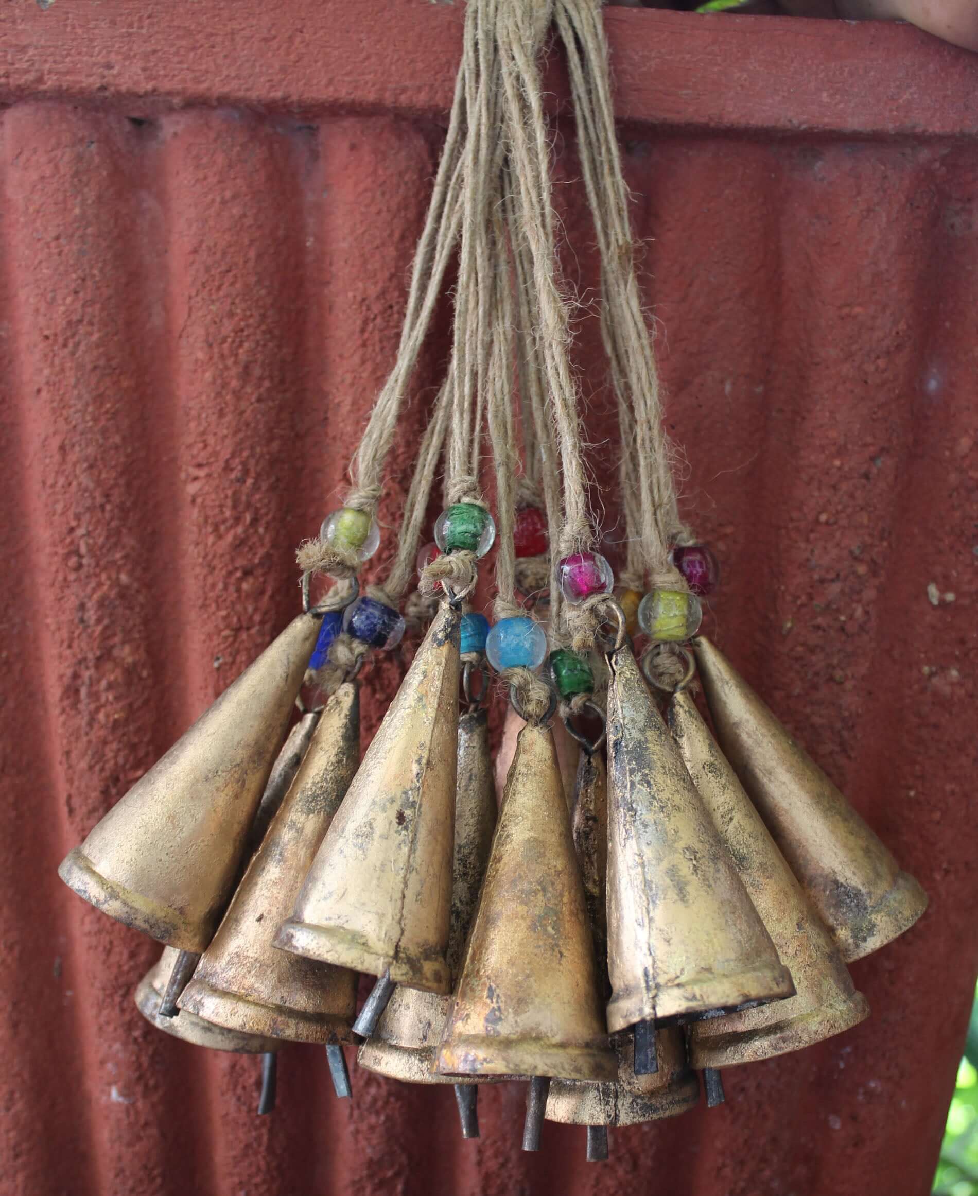 Bells Rustic Iron Tin Bells Set of 24 with Jute String