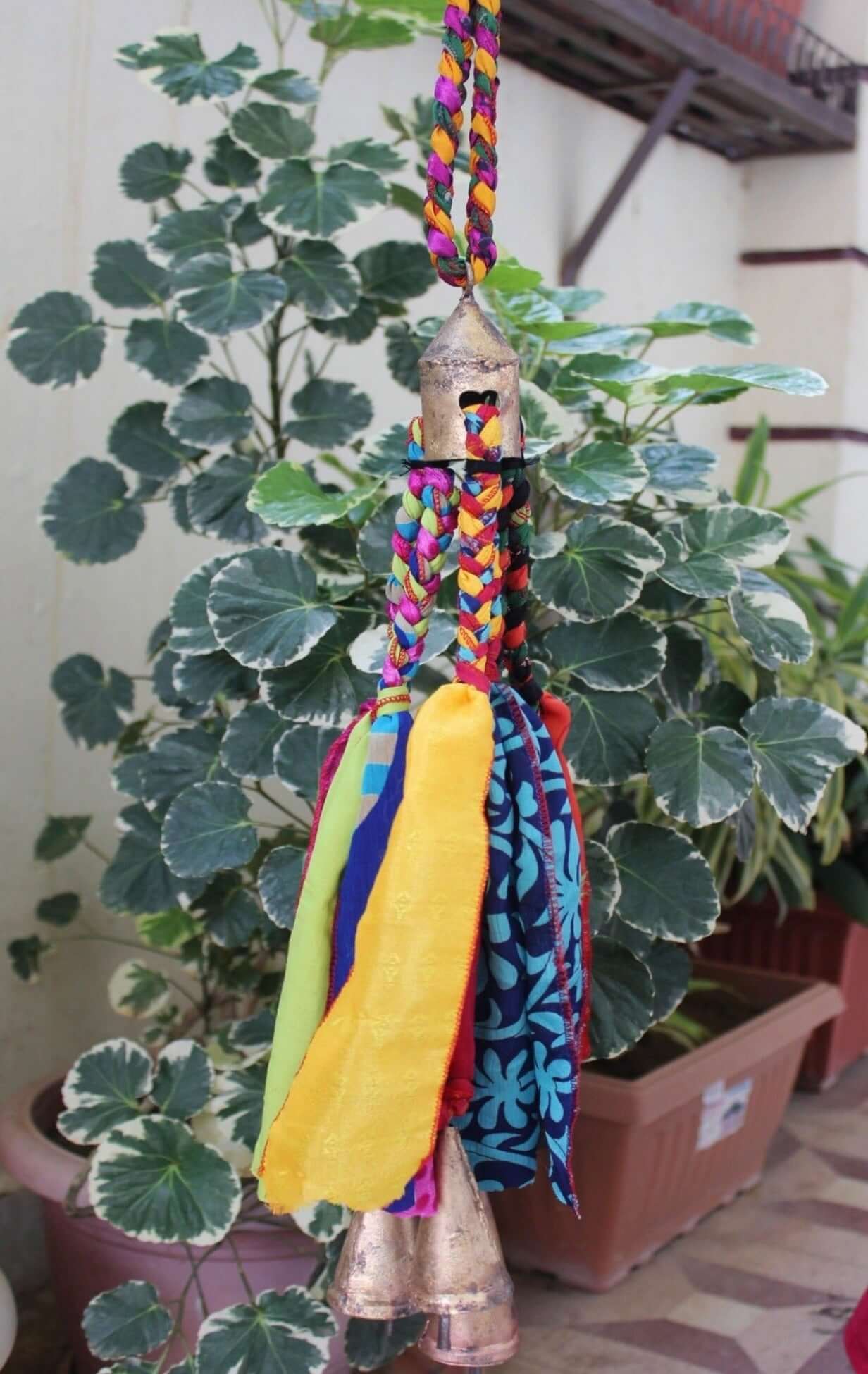 Shop our multi-color Heart Bells Windchime, handmade from recycled silk sari. Perfect for patios and parties. 24" of bohemian charm!