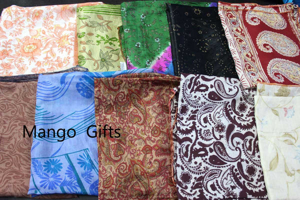 Indian Silk Sari saree vintage Scarf Scarves Shawl Wrap Dupatta Head wraps Large Size - Mangogiftsstore