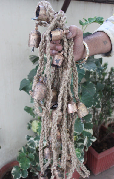 Rustic Iron Tin Bells Jute Rope Garland Farmhouse , Outdoor Garden , Patio Decoration