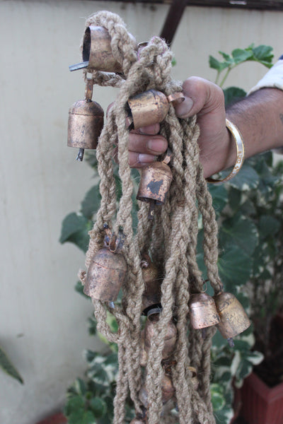 Rustic Iron Tin Bells Jute Rope Garland Farmhouse , Outdoor Garden , Patio Decoration