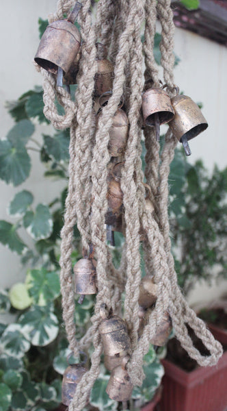 Rustic Iron Tin Bells Jute Rope Garland Farmhouse , Outdoor Garden , Patio Decoration