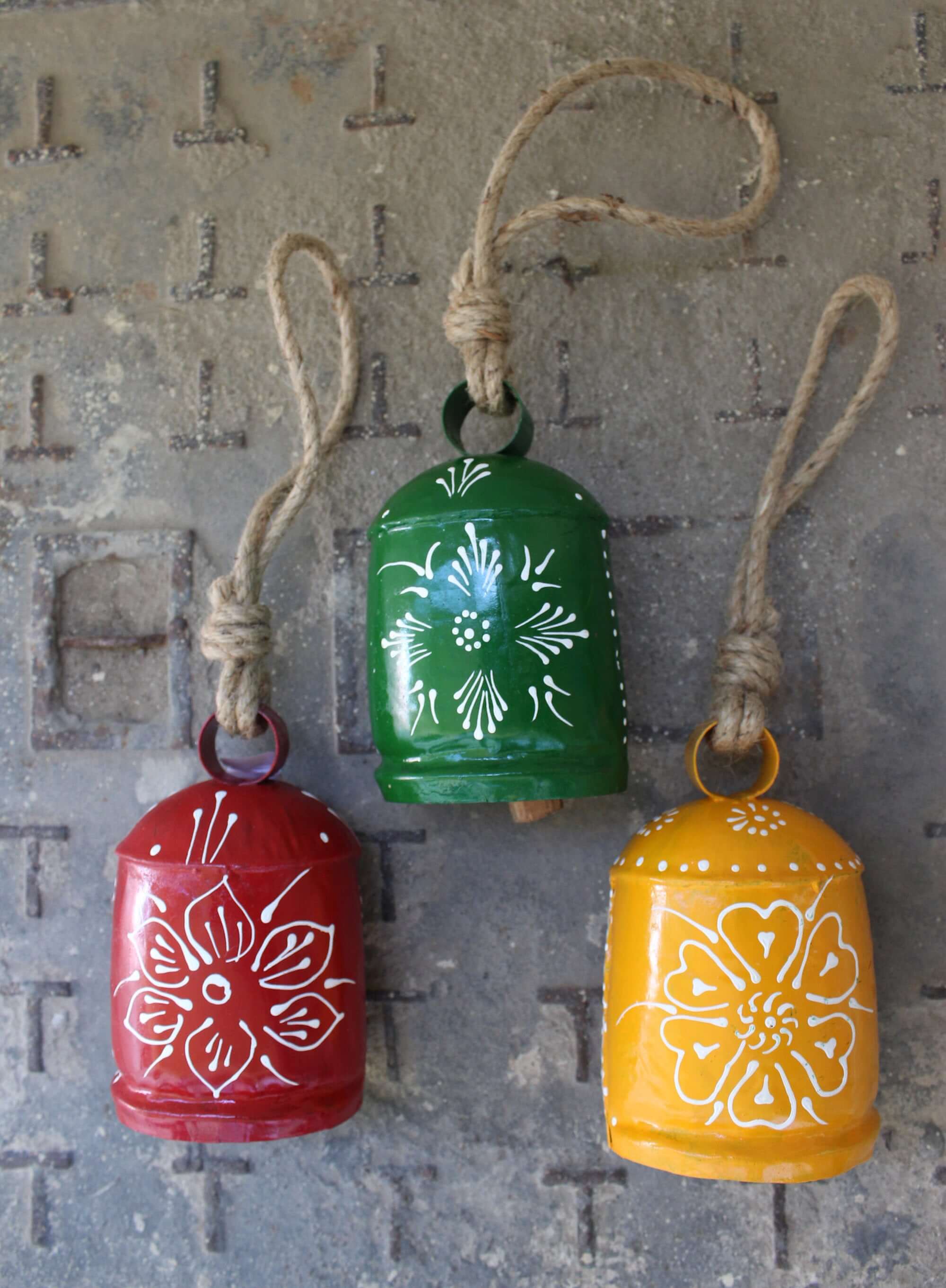 Hand-Painted Recycled Iron Cow Bells for Garden Decor