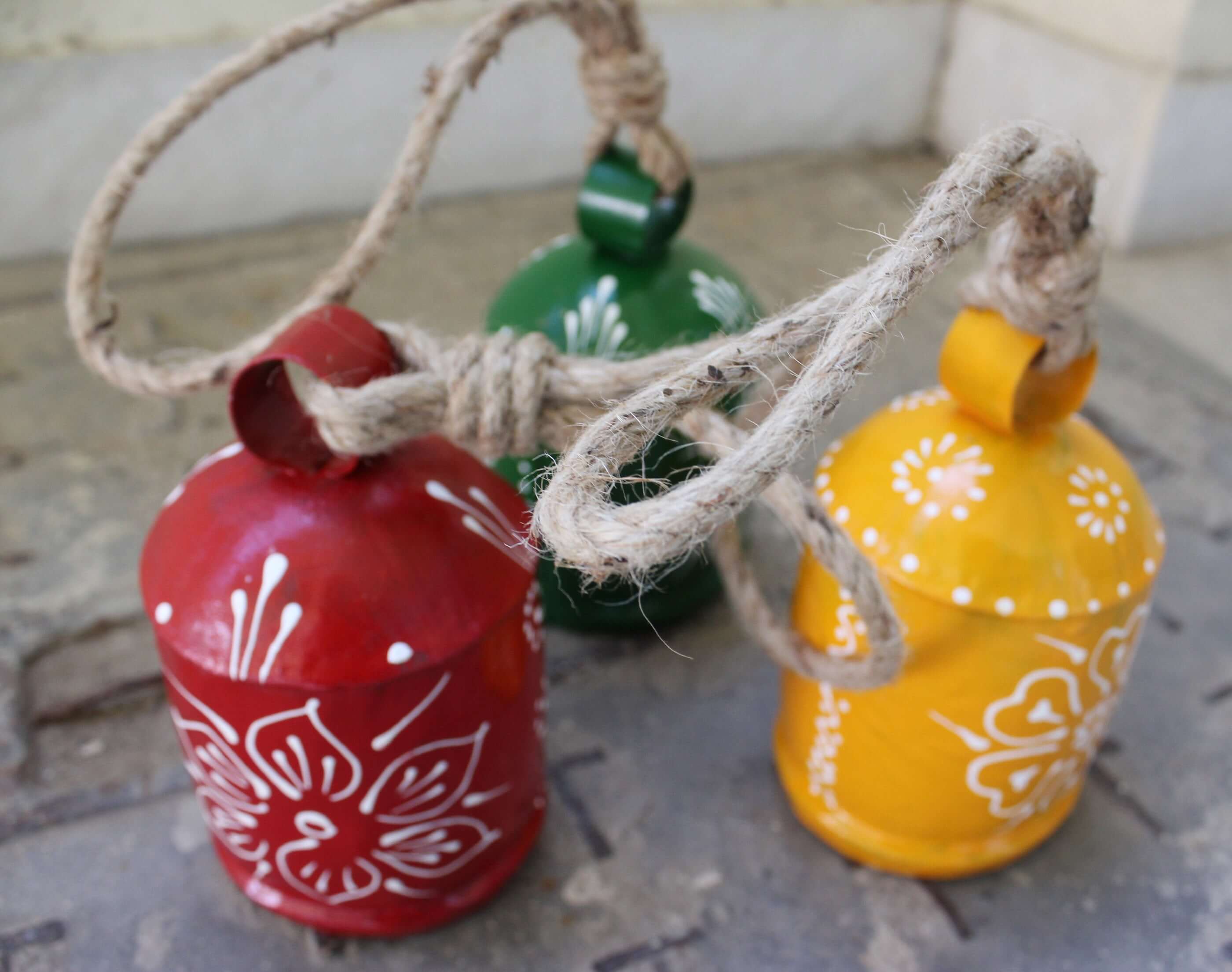 Hand-Painted Recycled Iron Cow Bells for Garden Decor