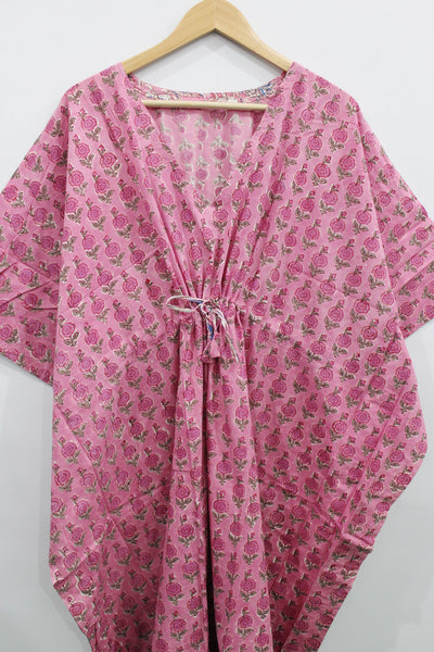 100%Cotton Women Night Dress Kimono Tunic Free Size Hand Block Print Kaftan Dress