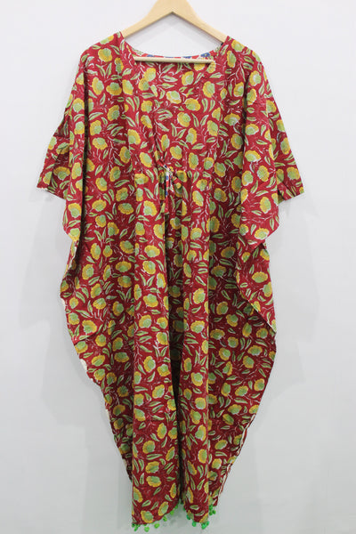 100%Cotton Women Night Dress Kimono Tunic Free Size Hand Block Print Kaftan Dress