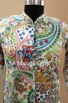 Women Printed Multicolor Quilted Cotton Lightweight Long Fashion Wear Jacket