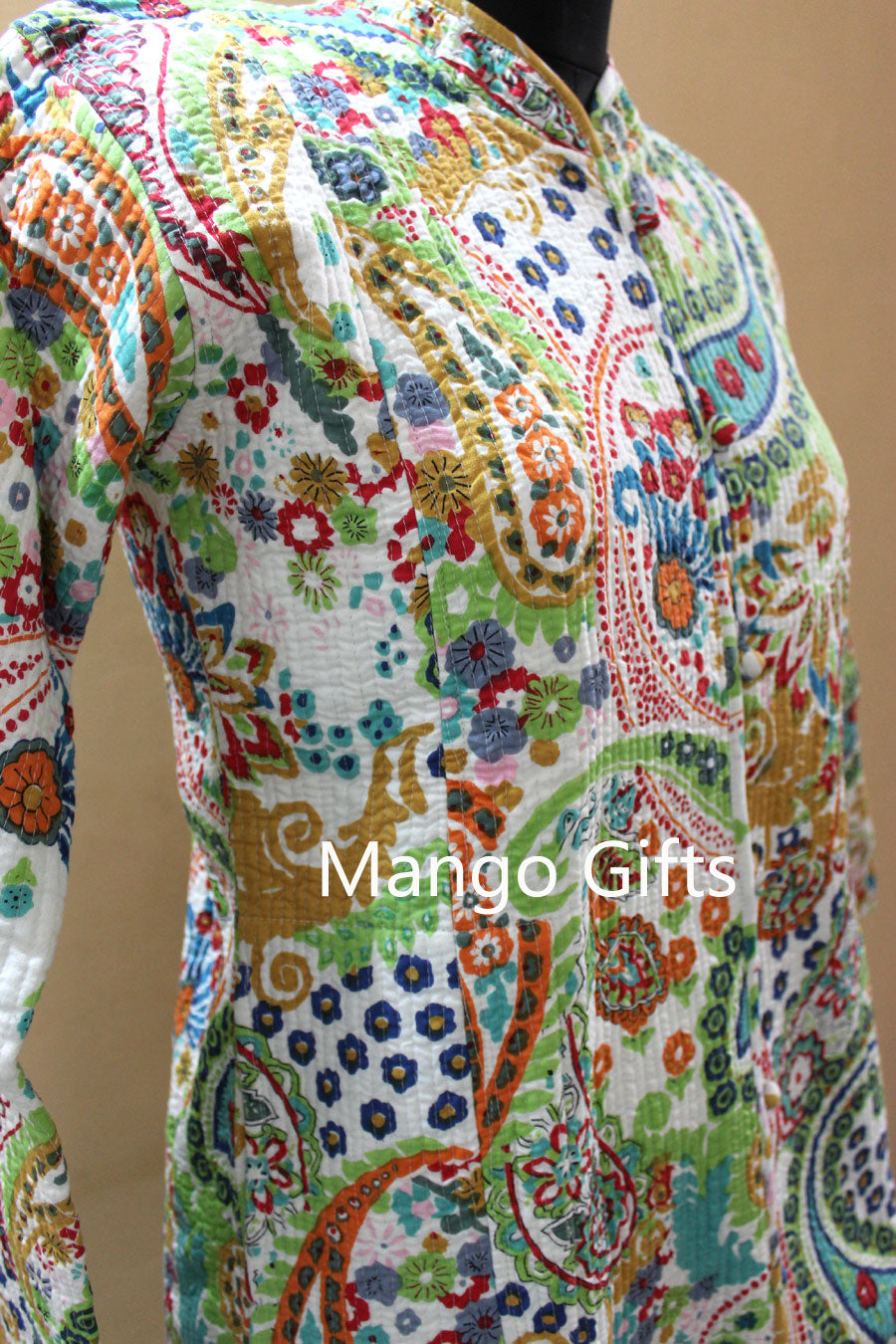 Women Quilted 100%Cotton Reversible Long Jacket Coat Blazer Machine Quilted Reversible Long Sleeves - Mangogiftsstore