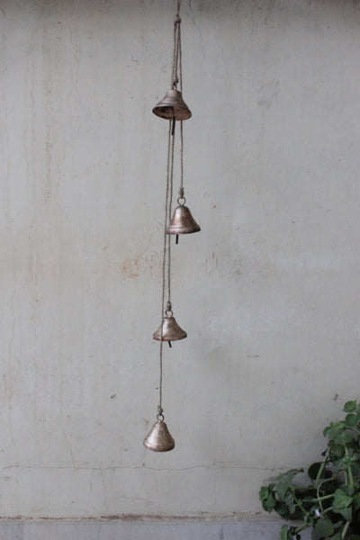 4 Rustic Iron tin bells hanging Chime 90 cm Length for Garden Outdoor or Patio Decor 36 Inches Length