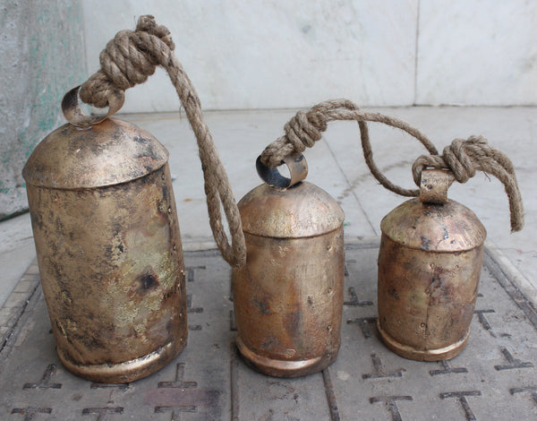 Harmony Bells set of 3 Pieces Rustic Iron Cow Bells Antique Finish Wooden Clapper Inside