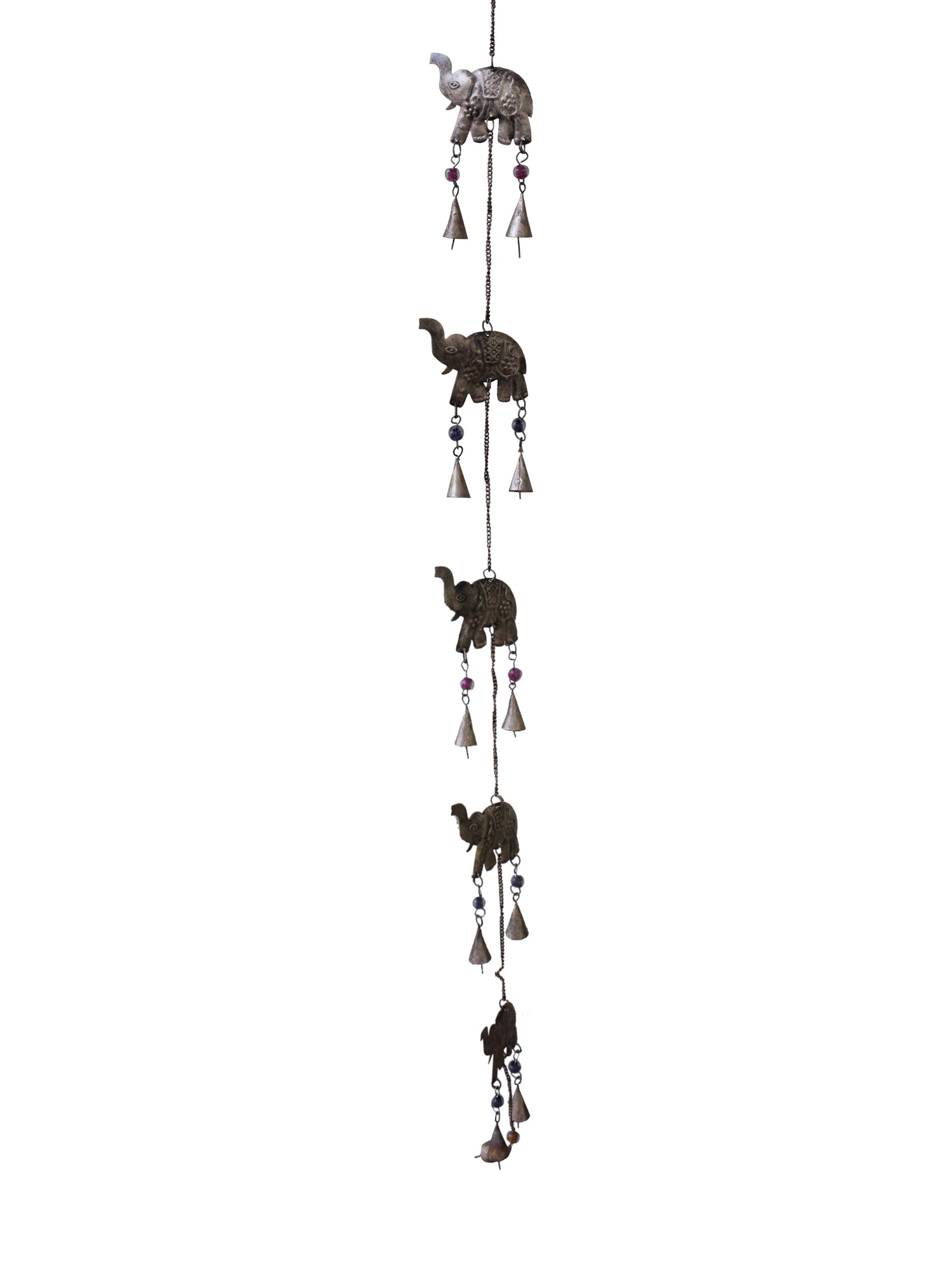 Enhance your garden with our 130 cm elephant wind chime. Handmade, recycled materials, sounds beautiful! Perfect outdoor decor.