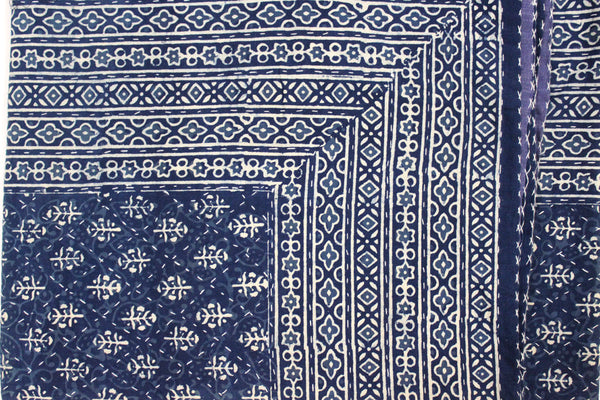 Indigo Hand Block Print 100%Cotton Kantha Bedcover Traditional Indian Home Decor - Mangogiftsstore