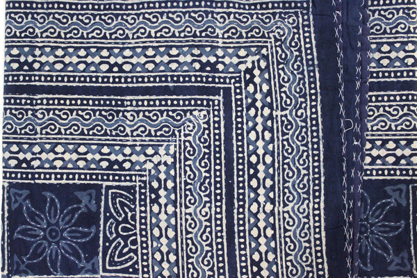 Indigo Hand Block Print 100%Cotton Kantha Bedcover Traditional Indian Home Decor - Mangogiftsstore