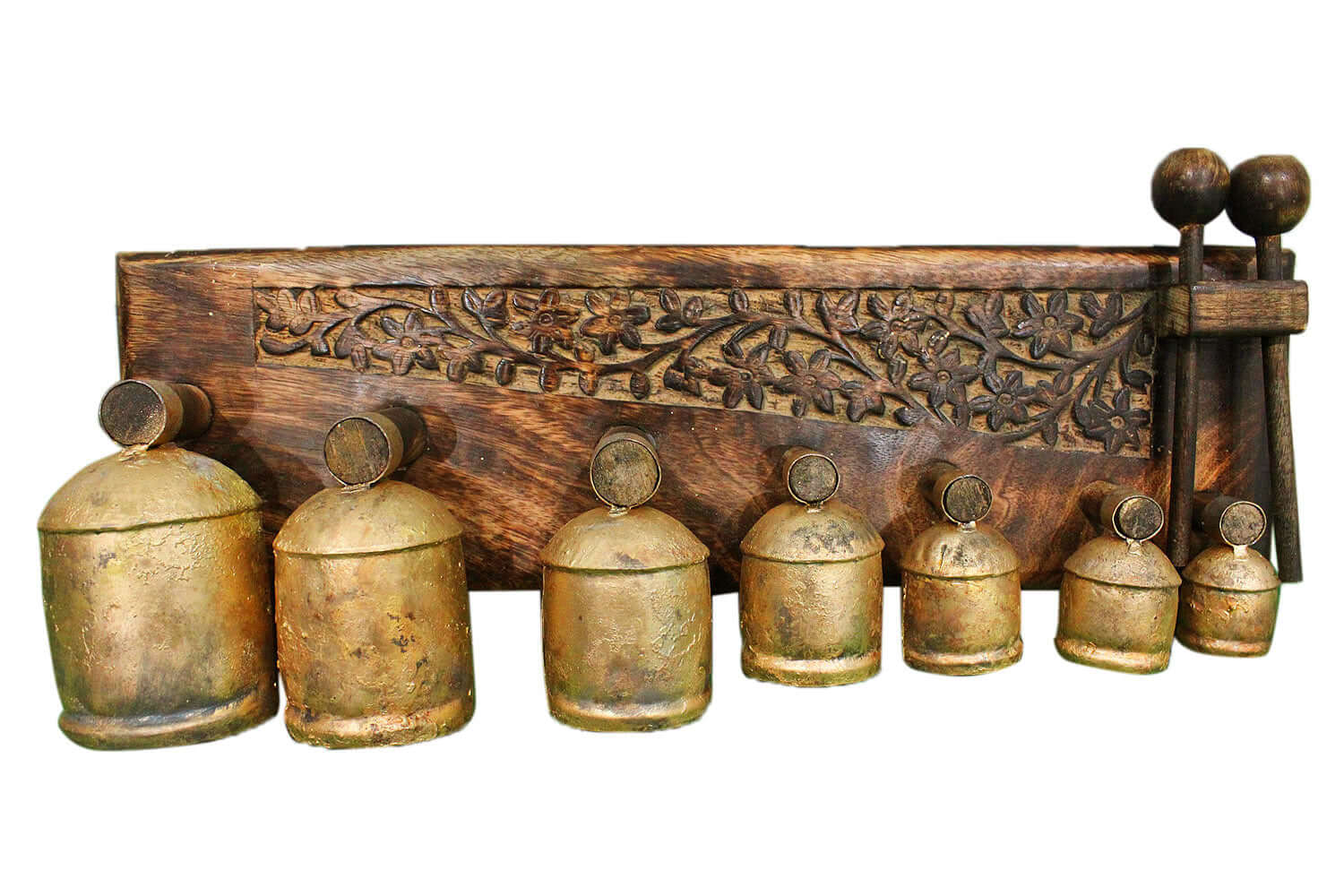 Discover the Handmade Bell Xylophone with 7 antique gold bells. Perfect for music lovers, educators, and collectors. Eco-friendly and beautifully crafted!