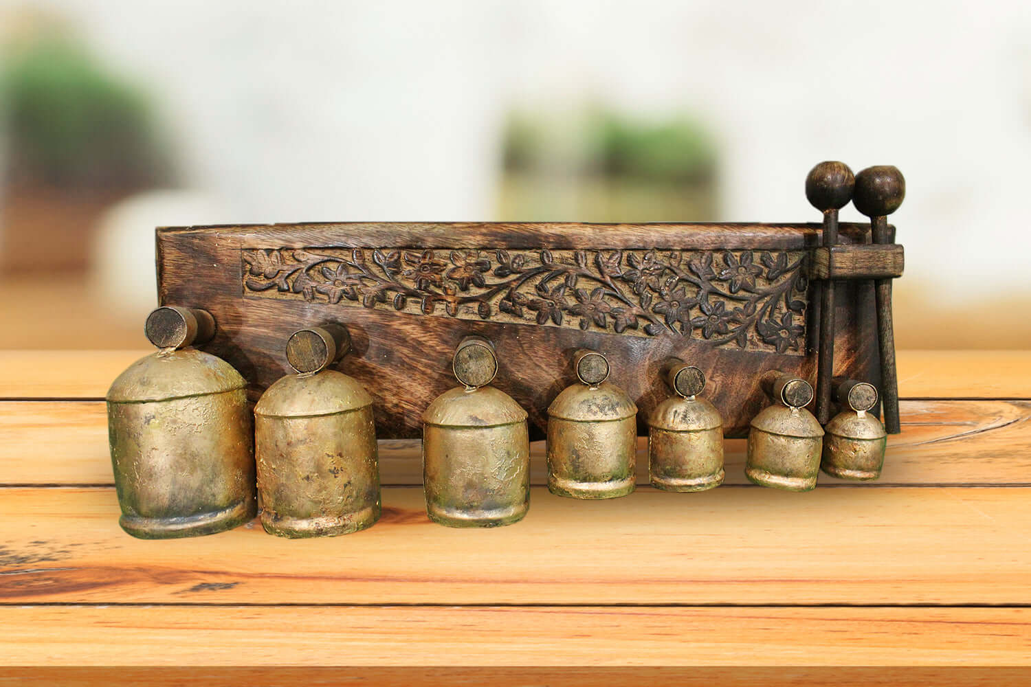 Discover the Handmade Bell Xylophone with 7 antique gold bells. Perfect for music lovers, educators, and collectors. Eco-friendly and beautifully crafted!