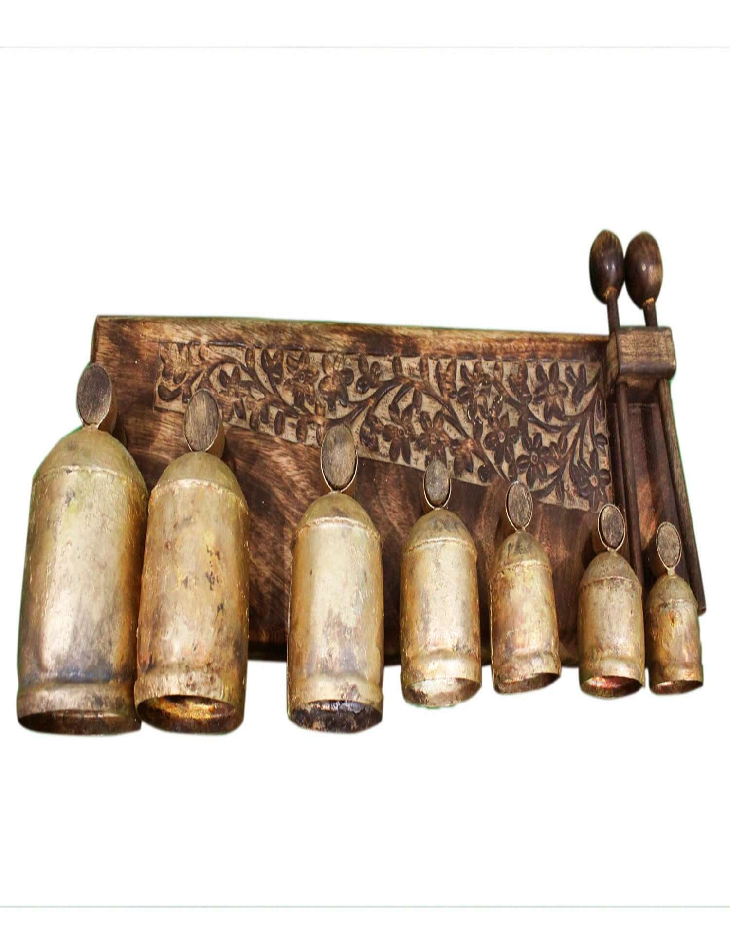 Discover the Handmade Bell Xylophone with 7 antique gold bells. Perfect for music lovers, educators, and collectors. Eco-friendly and beautifully crafted!