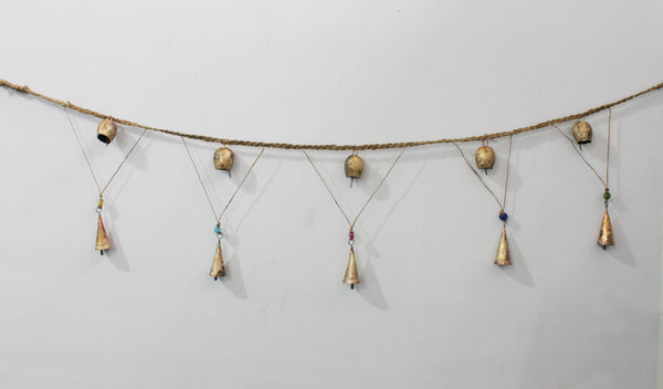 wedding , party outdoor chimes rustic finish jute garland , bells on rope 