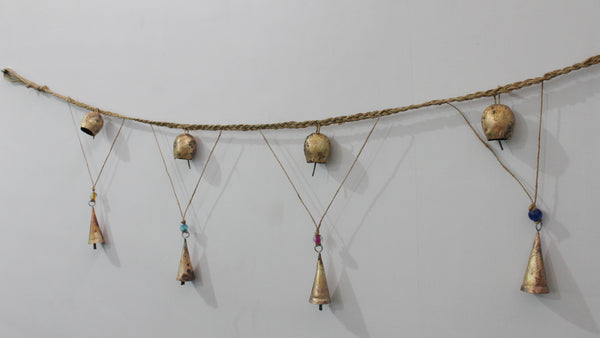 Bells on String Jute Garland Handmade Hanging Decoration 150 cm Length Indian Toran