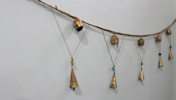 Bells on String Jute Garland Handmade Hanging Decoration 150 cm Length Indian Toran