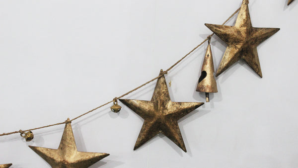 Rustic Iron Metal Stars Hanging Jute Garland Decoration Bohemian Home Décor Country Primitive Christmas Holiday Decoration