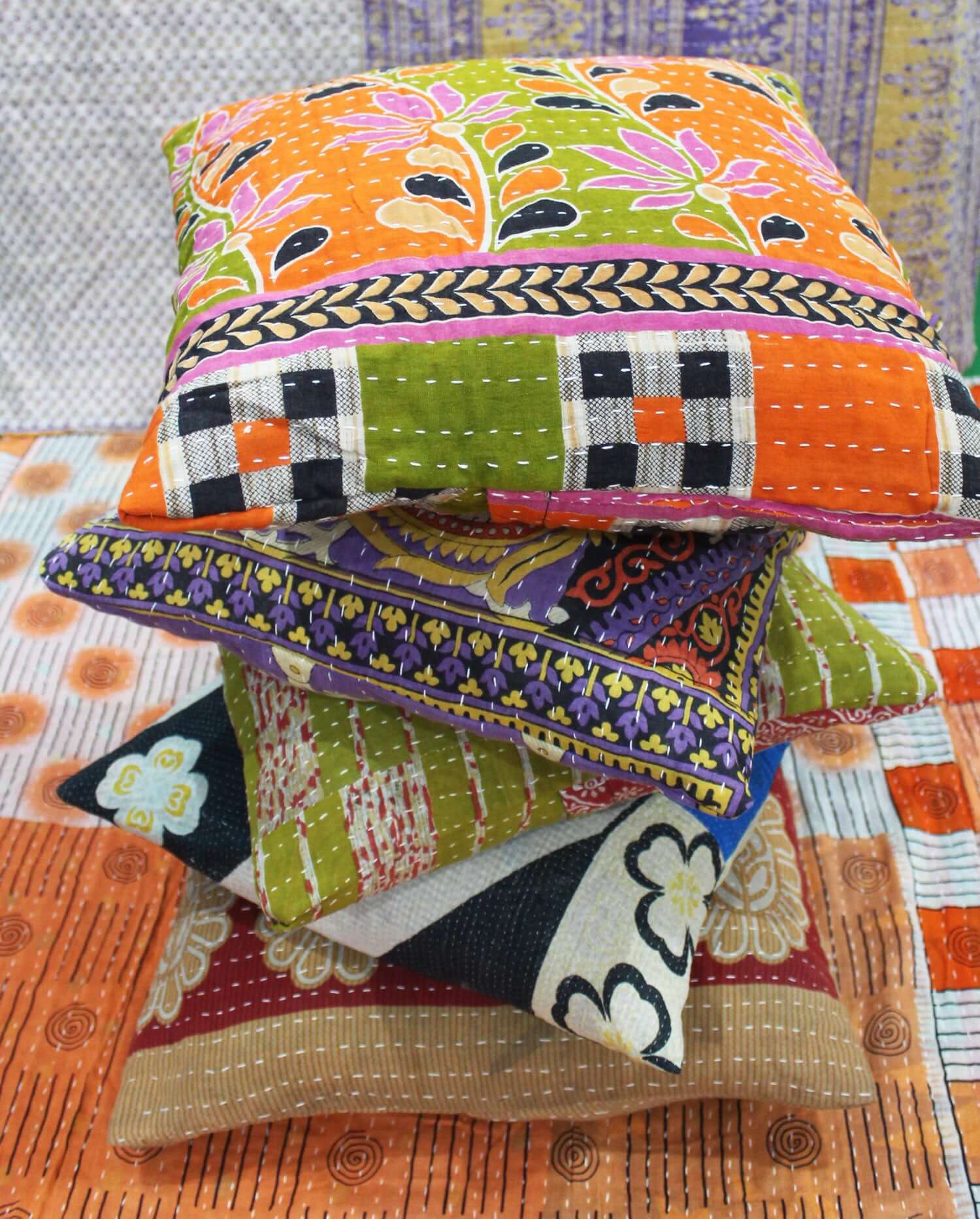 Vintage Bohemian Kantha Cushion Covers - Handmade Pillows