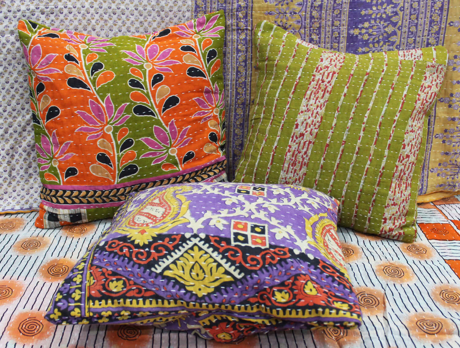 Vintage Bohemian Kantha Cushion Covers - Handmade Pillows