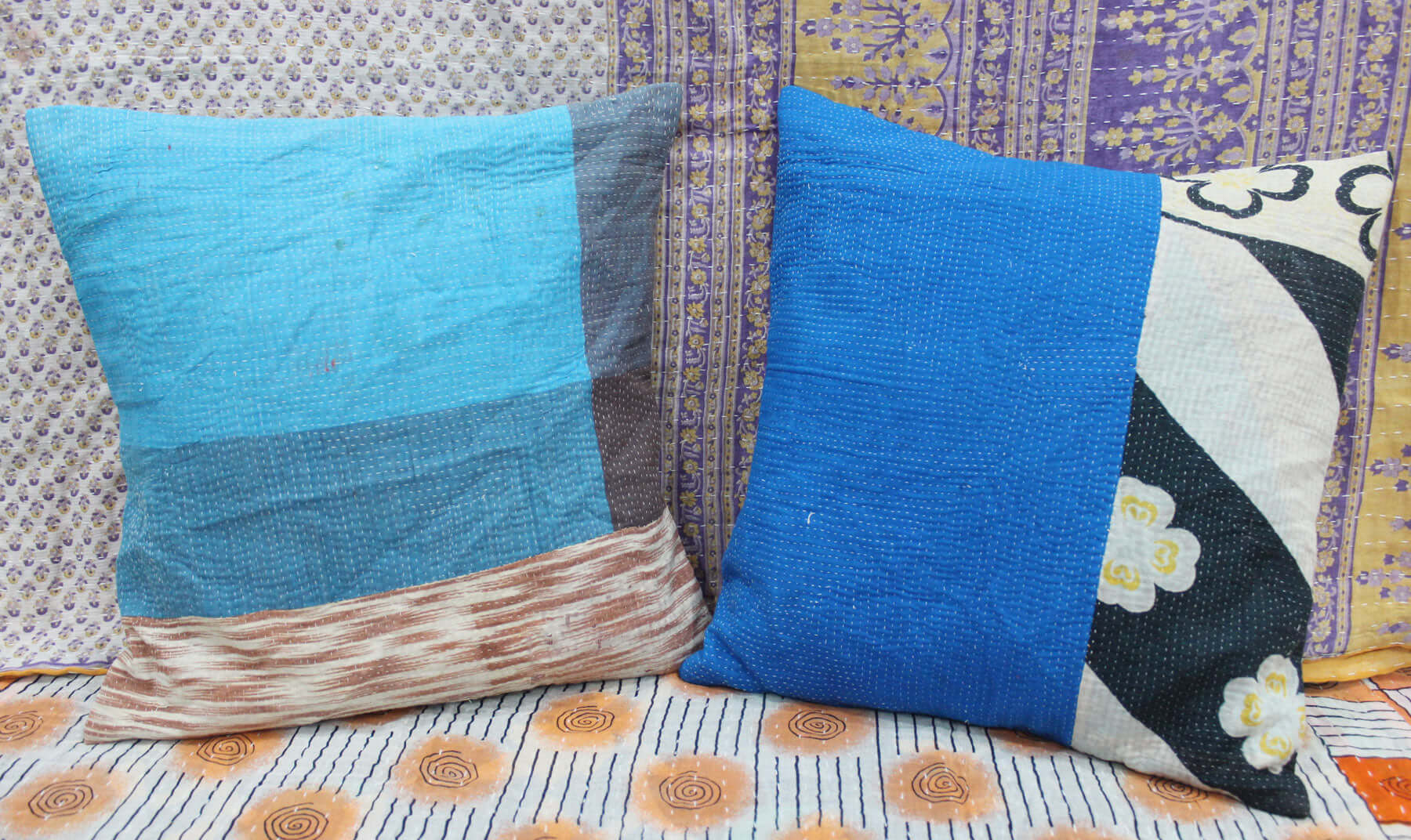 Vintage Bohemian Kantha Cushion Covers - Handmade Pillows