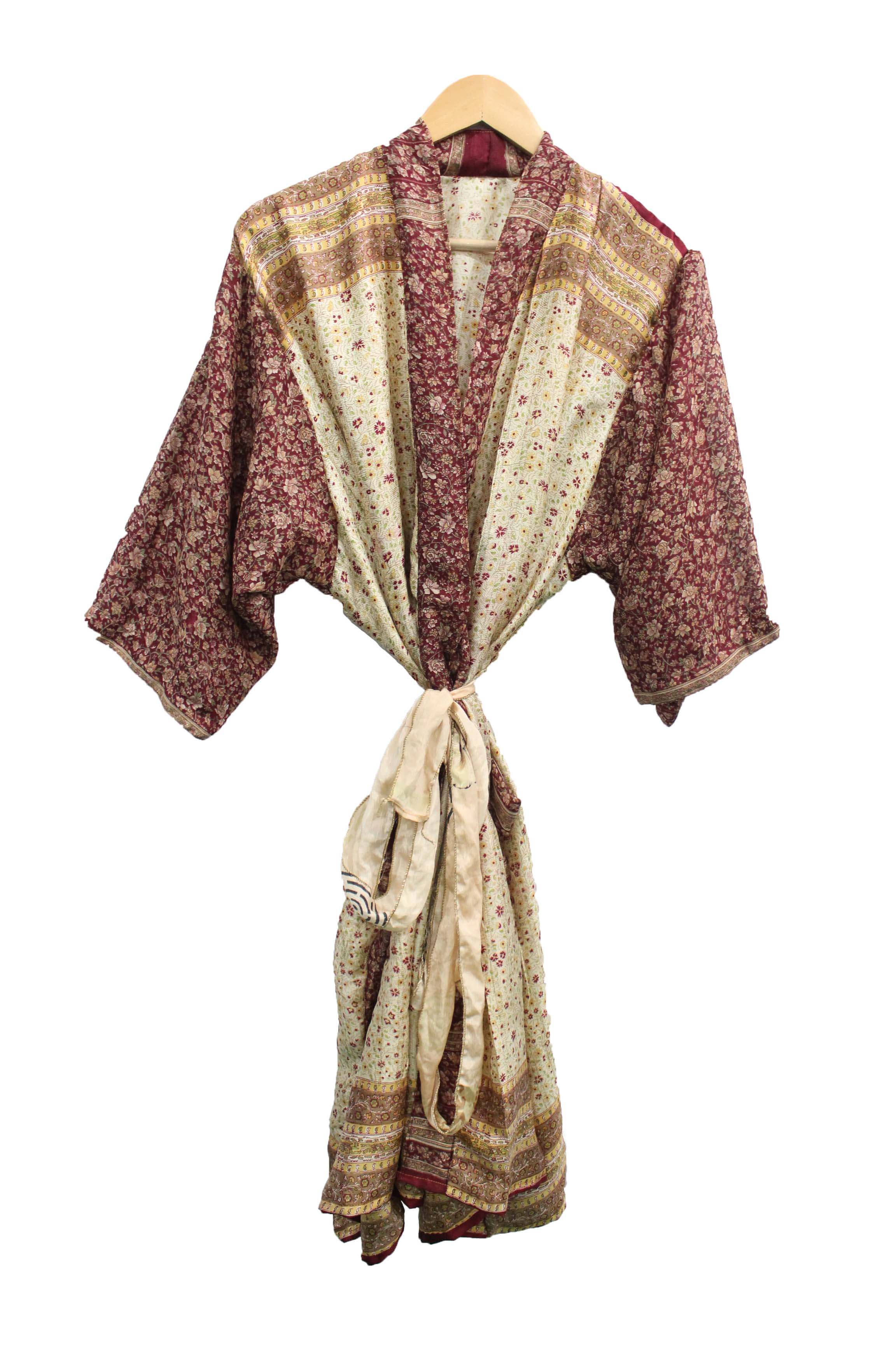 Silk Sari floral robe cover up women fashion hippy hippie 